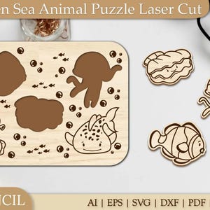 Montessori Sea Animal Puzzle Laser Cut Files: SVG, PDF, DXF (Digital Download