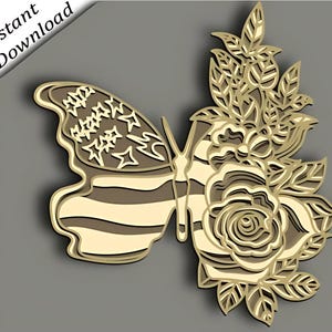 Svg superposé floral papillon et rose | Papier découpé multicouche | Mandala floral papillon 3D | Fichiers Cricut et Silhouette