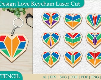 Love Heart Keychain Laser Cut Files, 10 Designs (Digital Download)
