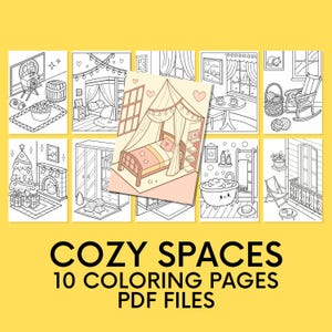 Hygge Spaces Coloring Book: 10 Cozy Corner Designs (PDF Pattern)