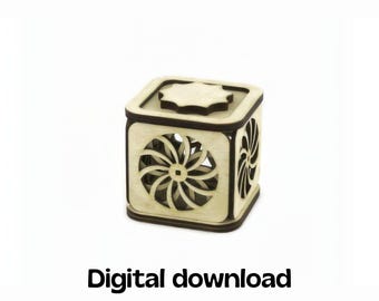 Candelabro cinético cortado a láser: Caja de regalo de madera con forma de hilandero (descarga digital)