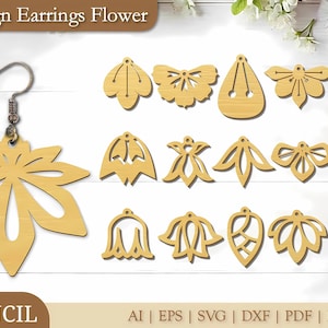15 Design Flower Earrings Laser Cut SVG Bundle, Boho Earrings svg laser cut, Hanging Earrings svg, Glowforge svg, Laser cut file