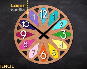 Rainbow Clock SVG Laser Cut File – CNC Multilayer Template (Digital Download)