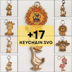 Grappige dieren sleutelhanger ontwerp lasergesneden bestanden, sleutelhanger Svg-bundel, sleutelhanger snijden sjabloonbestanden, Glowforge gesneden bestanden, lasergesneden bestanden