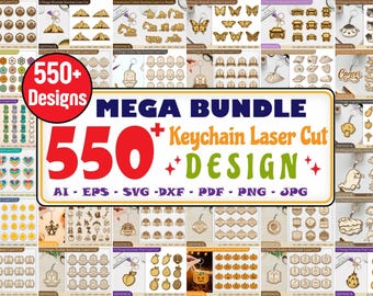 550+ Keychain Laser Cut Bundle Svg – Mega Keychain Design Pack | Digital Download for Glowforge, Cricut, CNC | Ai, Svg, Dxf, Pdf, Png