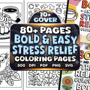 Stress Relief Coloring Book: 80+ Bold & Easy Designs (Digital Download)