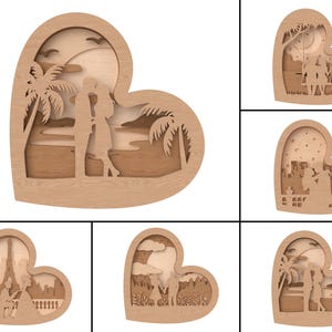 Lot de fichiers Svg en couches coeur romantique, fichiers de scène de couple découpés au laser, Svg 3D Love Shadow Box pour Cricut Glowforge, Svg de décoration d'anniversaire de mariage