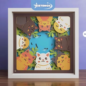 Cat in Circle 3D Layered Paper Cut: Group Cats Mandala SVG (Digital Download)
