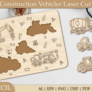Construction Vehicle Puzzle SVG: Laser Cut Montessori Toy (Digital Download