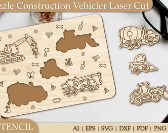 Construction Vehicle Puzzle SVG: Laser Cut Montessori Toy (Digital Download