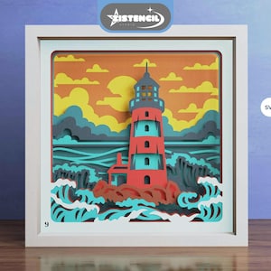 Lighthouse in the Middle of Big Waves 3D Paper Cut, 3d shadow box svg, 3d svg, 3d layered svg, Mandala svg, Svg files for Cricut Silhouette