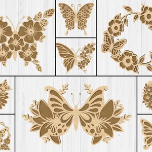 Butterfly Floral Svg Bundle | Laser Cut Butterfly Wall Art | Layered Wood Cut Files for Cricut and Glowforge | 3D Butterfly Decor Svg