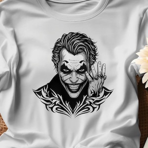 Joker Tattoo Design - White background - Download High Resolution Digital Art PNG Transparent Background | Printable SVG Tattoo Stencil