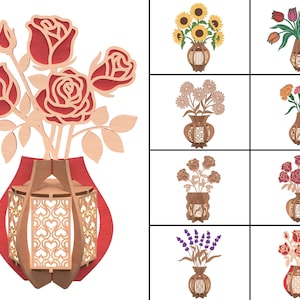 3D Flower Vase SVG Bundle: Laser Cut Floral Lantern (Digital Download)