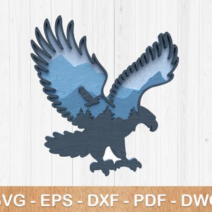 Eagle Soaring Mountain Layered Art Multilayer Laser Cut file, Laser cut 3D layer, Plywood cutting, Paper cutting, SVG file, 3D mandala