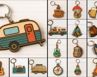 Camping Keychain SVG Bundle | Laser Cut Files for Glowforge, Cricut & CNC | Digital Download