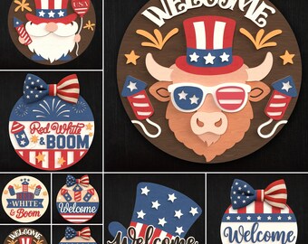 Patriotic Welcome Sign Laser Cut Files: 4th of July SVG Bundle