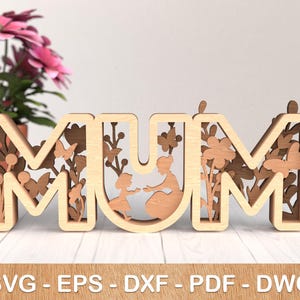 Mamá 3D SVG cortado con láser, archivo cortado con láser Mamá Día de la Madre Svg Plantilla de corte láser, ideas de corte láser para el Día de la Madre y Día de la Madre