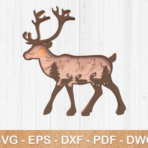 Deer Forest Landscape Layered Multilayer Laser Cut file, Laser cut 3D layer, Plywood cutting, Paper cutting, SVG file, 3D mandala plywood