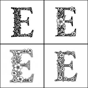 Floral Monogram Letter E SVG Cut Files: Fancy Alphabet (Digital Download)