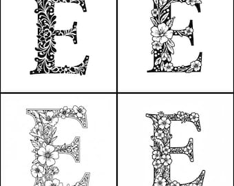 Floral Monogram Letter (E) SVG Cut Files for Cricut, Fancy Alphabet for Personalization, Instant Download Silhouette Files svg png bundle