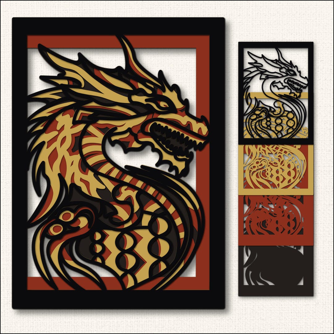 3D Layered Dragon SVG | Laser Cut File for Glowforge | Cricut Wood Wall ...