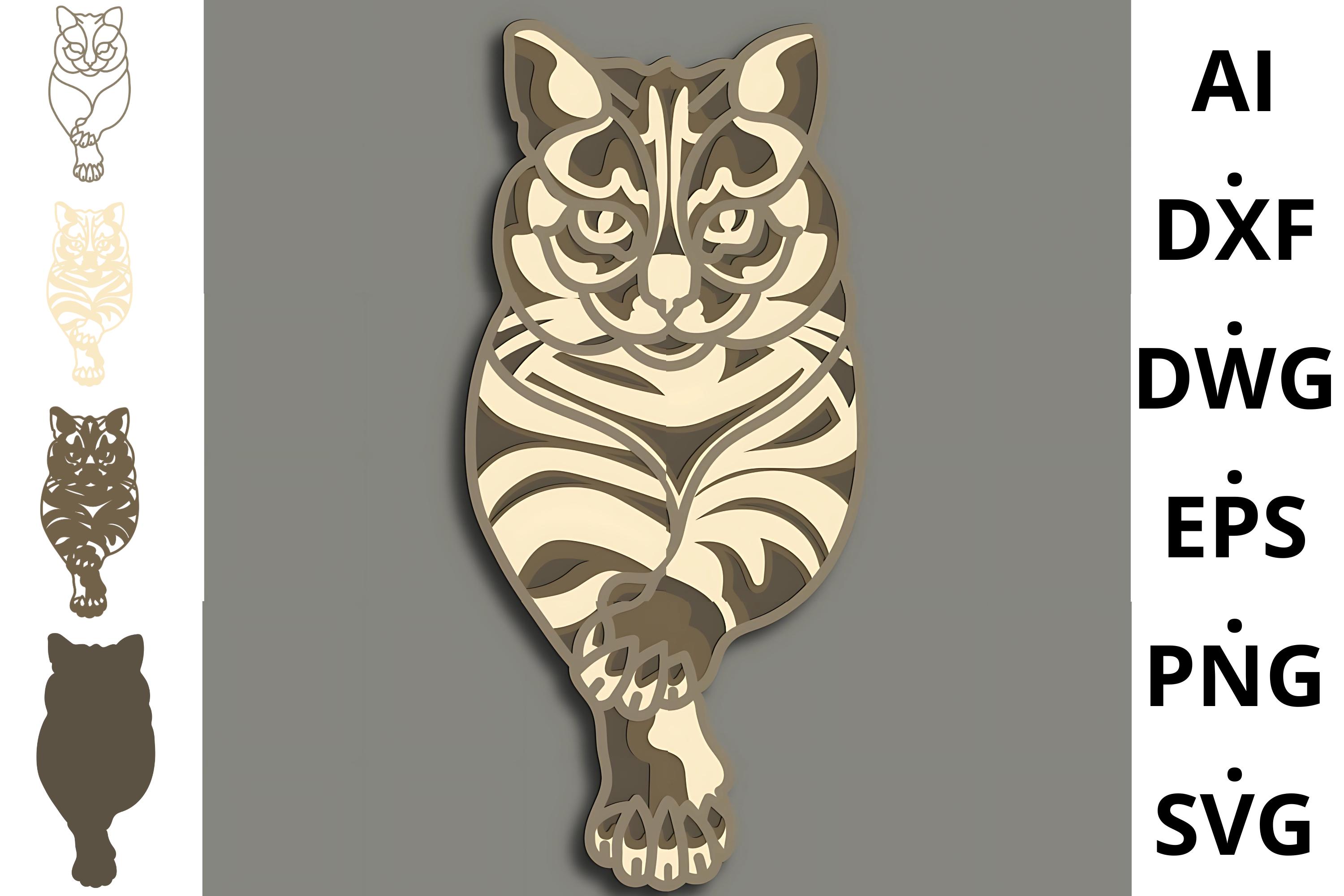 Multilayer Cat SVG File | 3D Layered Cat Wall Art | Cute Cat Laser Cut File for Cricut, Glowforge, CNC | Cat Lover Gift | Png Svg Download