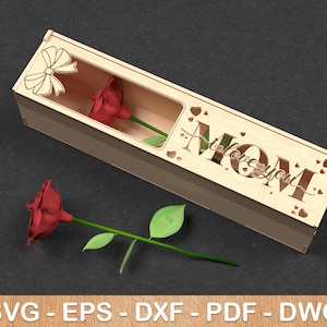 Caixa de presente de flores para o dia das mães SVG para arquivos SVG cortados a laser, caixa de presente de rosas de duas camadas cortadas a laser, arquivos vetoriais para laser, presente para mãe