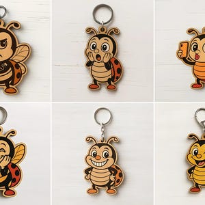 Paquete de llaveros de mariquitas, paquete de llaveros de abejas, llaveros cortados con láser, colmena SVG, llavero grabado, abejas lindas SVG, divertidos juegos de palabras con abejas