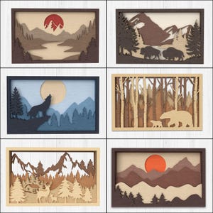 Plus de 8 modèles de forêt pour la découpe laser, fichier de coupe suspendu Forest Mountain svg, art mural mandala multicouche, Glowforge 3D multicouche en bois