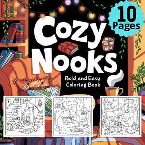 Cozy Nooks: Cute Adorable Designs of Cozy, Hygge Spaces Coloring, Coco Wyo Little Corner | 10 Digital Coloring Pages ( PDF Download)