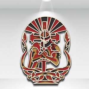 Kneeling Knight 3D Layered SVG, Medieval Warrior Laser Cut File, Crusader Armor Wood Art