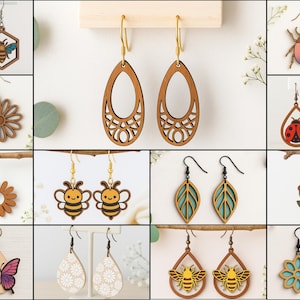 20 Earring SVG Designs Bundle, Wood Earrings Template, Leather Earring, cut patterns, Laser Cut Earring, svg dxf png Files Cricut Silhouette