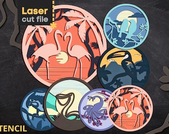 3D-gelaagde tropische vogels SVG-bundel: lasergesneden bestanden voor Cricut & Glowforge