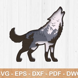 Howling Wolf Mountain Layered Multilayer Laser Cut file, Laser cut 3D layer, Plywood cutting, Paper cutting, SVG file, 3D mandala plywood