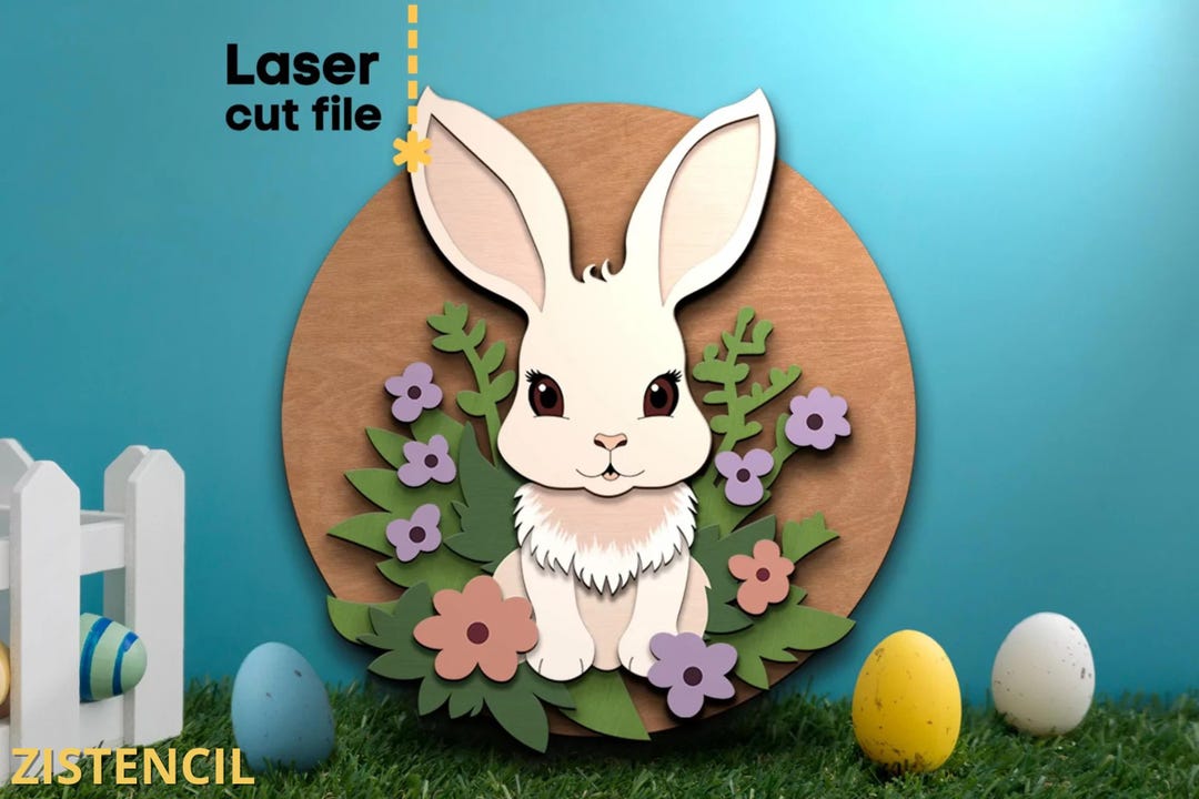 Easter Bunny SVG Laser Cut File: Multilayer Floral Rabbit (digital ...