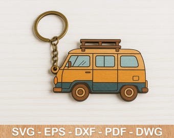 Retro Van-sleutelhanger SVG-ontwerp: lasergesneden bestanden (digitale download)