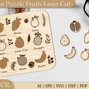 Puzzle de fruits Montessori SVG : jouet pour enfants découpé au laser (téléchargement numérique