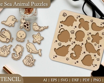 Sea Animal Puzzle Laser Cut File | Montessori Wooden Toy (Digital Download)
