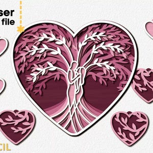 Tree of Life Heart SVG Laser Cut File: 3D Wooden Wall Decor