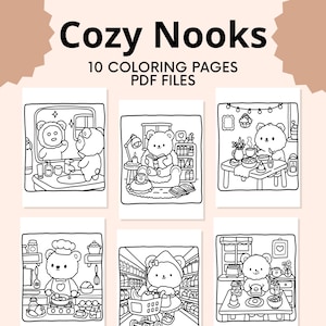 Cozy Corner: Cute Adorable Designs of Cozy, Hygge Spaces Coloring Book| Kawaii Coloring Page, 10 Digital Coloring Pages (PDF Download)