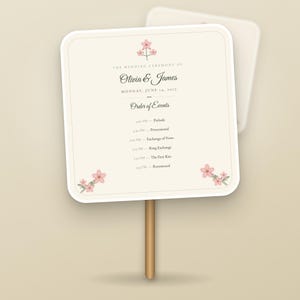 Wedding Program Fan Template, Botanical Paddle Fan Program, Blush Floral Ceremony Fan, Wedding Program Fans