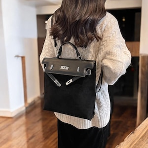 Wildleder Rucksack Geldbörse für Frauen, Vegane Leder Umhängetasche, trendige Wandelbare Tasche, groß oder klein, elegant für die Arbeit oder den täglichen Gebrauch