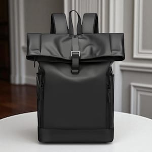 Waterproof Roll Top Backpack 20-35L, Vegan Leather Laptop Bag 15.6&quot;, Travel, School, Commuter, Unisex Anti-Theft Rucksack