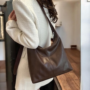 Grand sac hobo en cuir végétalien pour femme - Cabas souple, sac à main bandoulière en PU souple pour le travail, les loisirs et les voyages