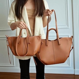 PU Leather Tote Bag, Large & Small Work Bag for Women, Everyday Shopper Shoulder Bag, Soft Vegan Handbag, Chic Tote with Magnetic Closure