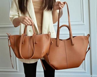 PU Leder Tragetasche, große & kleine Arbeitstasche für Frauen, Alltags-Einkaufstasche, Schultertasche, weiche Vegan Handtasche, schicke Tasche mit Magnetverschluss