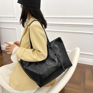 Sac fourre-tout à motif crocodile pour femme - Grand sac à main en cuir PU, sac à main tendance 2025, travail et usage quotidien