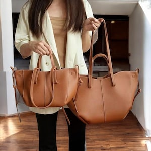 Sac fourre-tout en cuir PU, grand et petit sac de travail pour femme, sac à bandoulière de tous les jours, sac à main végétalien doux, cabas chic avec fermeture magnétique