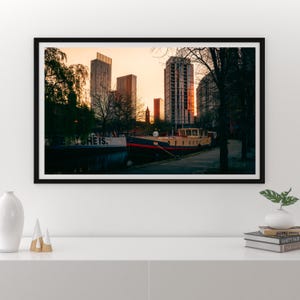 Castlefield Sunrise Print – Manchester Canal Wall Art, Urban Architecture & Boat Scene Photography